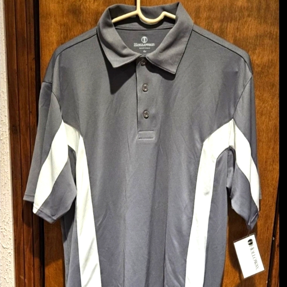 Holloway Dry Excel Men's Adult Large Gray And White Golf Polo Shirt Short Sleeve